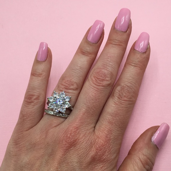 14k white gold ring band set diamond wedding - Picture 6 of 8